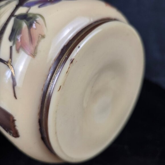 Hand Painted Porcelain Biscuit Barrel Silver Tone Lid With Bird Floral Motif VTG - Picture 8 of 16